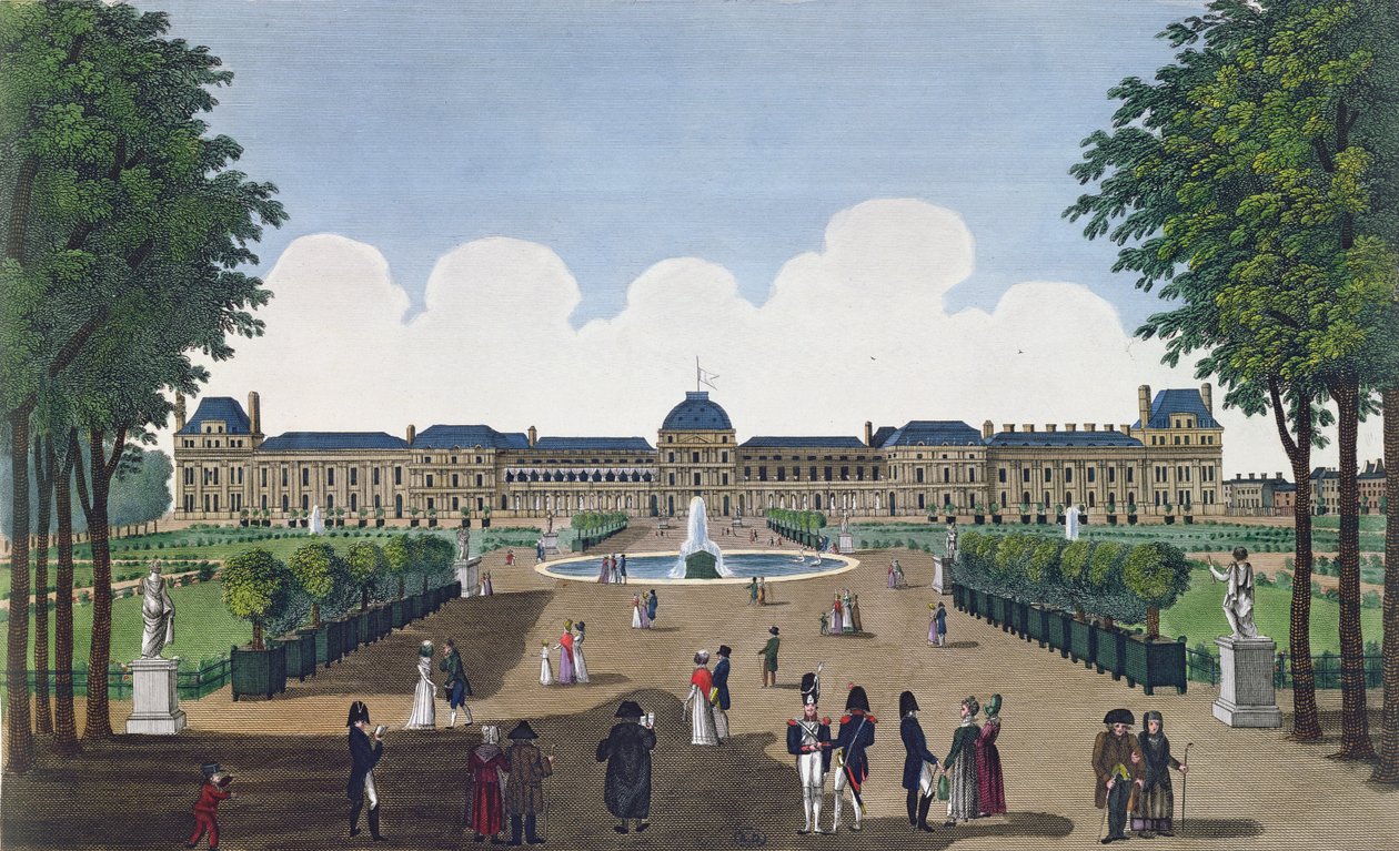 Tuilerierna och Tuilerierna, ca 1815-20 (färgstick) av Henri Courvoisier Voisin