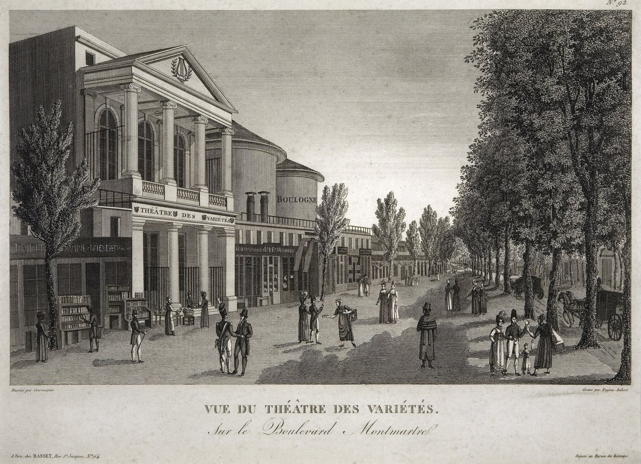 Theatre des Varietes, Boulevard Montmartre, Paris, graverad av Eugene Aubert (1789-1847) omkring 1810. av Henri Courvoisier Voisin