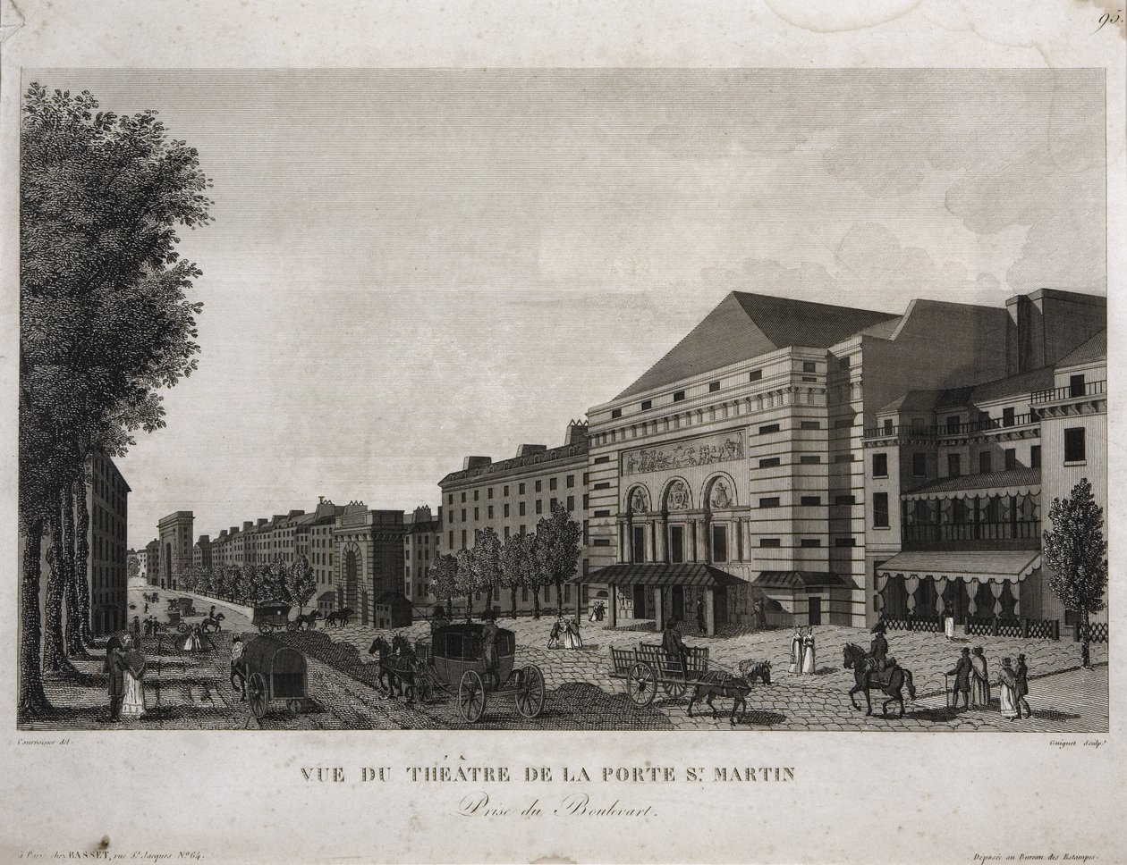 Teatern vid Porte St Martin, Boulevard Montmartre, Paris, graverad av Guiguet, ca 1810 av Henri Courvoisier Voisin