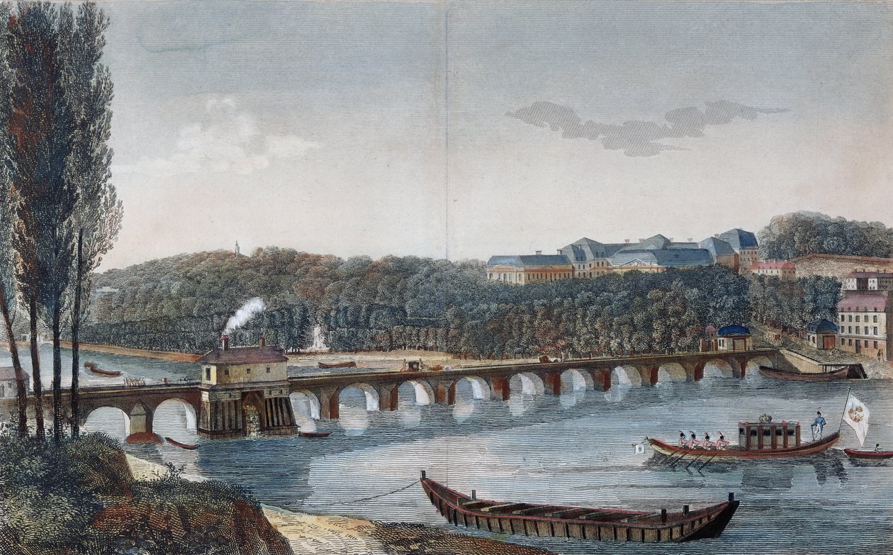 Utsikt över slottet och bron i Saint-Cloud av Henri Courvoisier Voisin