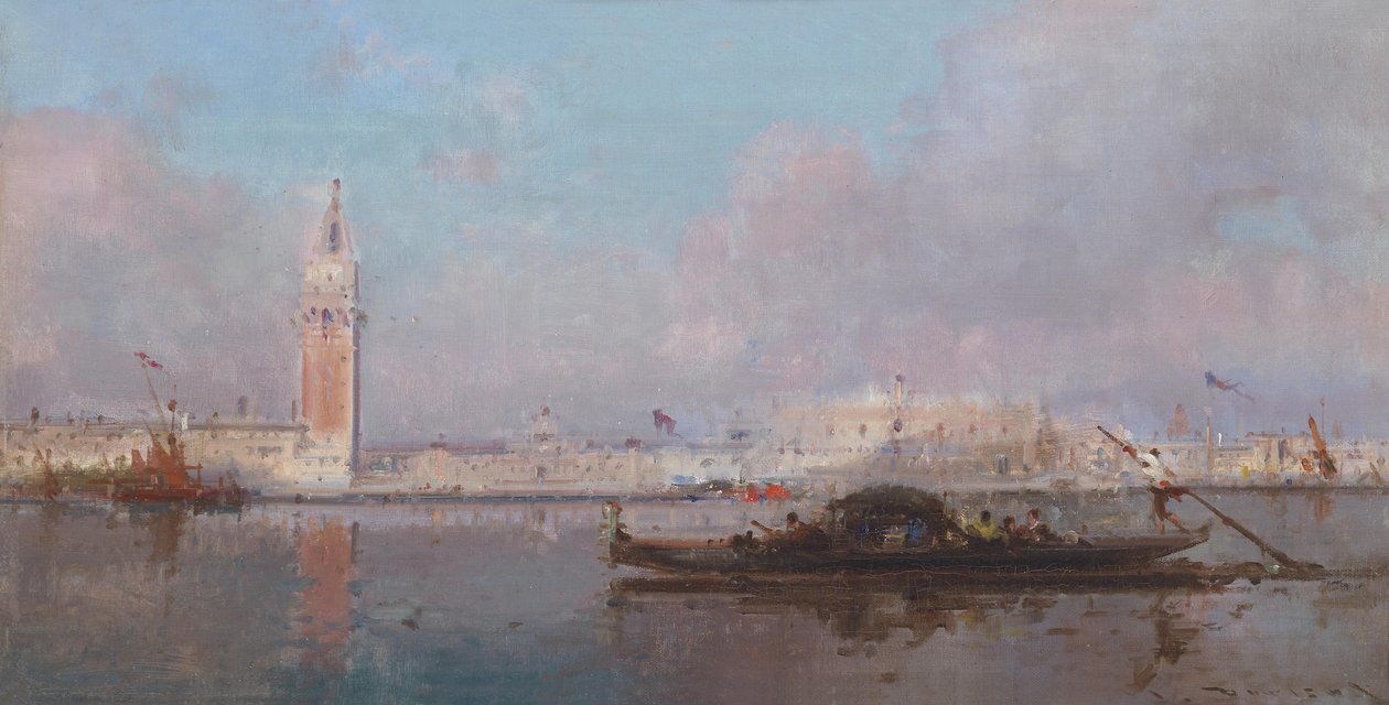 Gondoler framför S. Giorgio Maggiore Venedig av Henri Duvieux