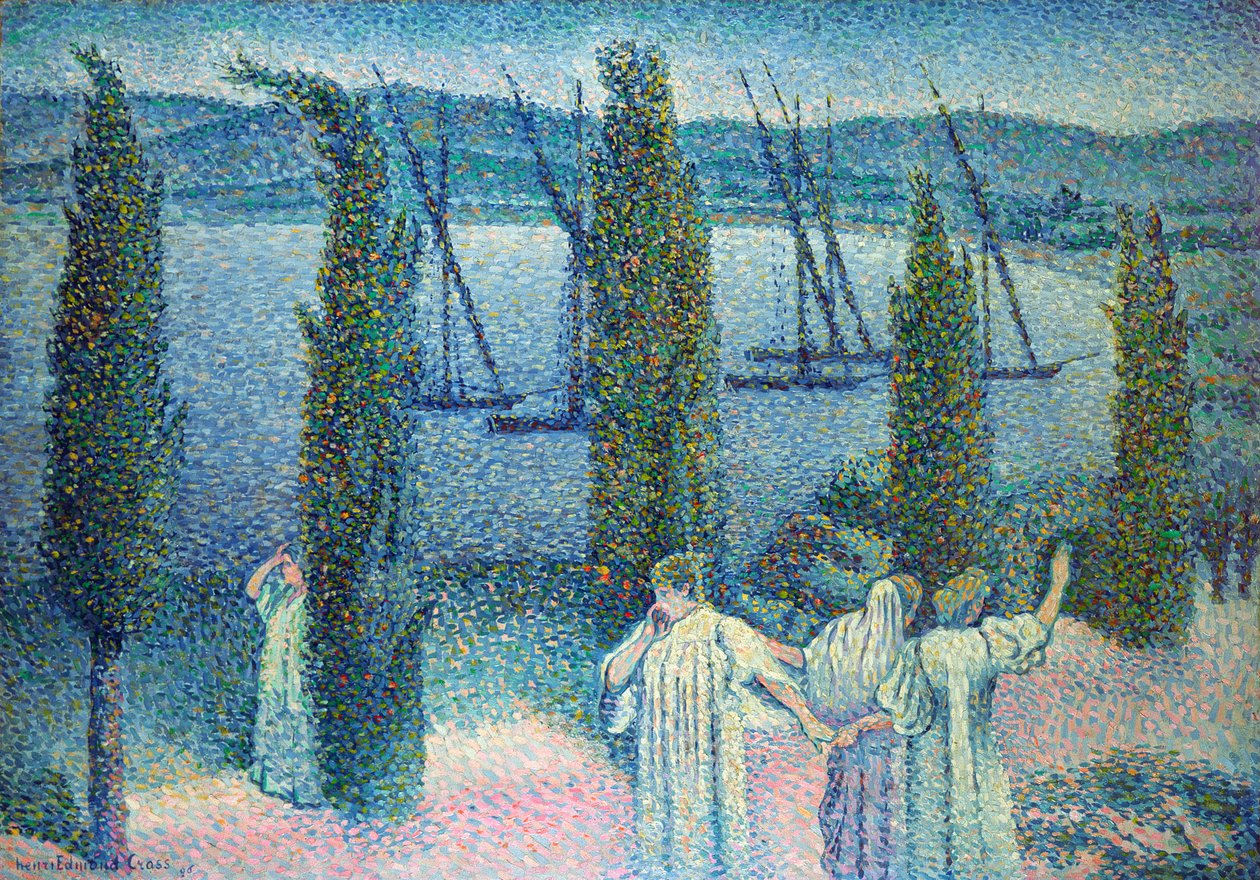 Kustutsikt med cypresser, 1896 av Henri Edmond Cross