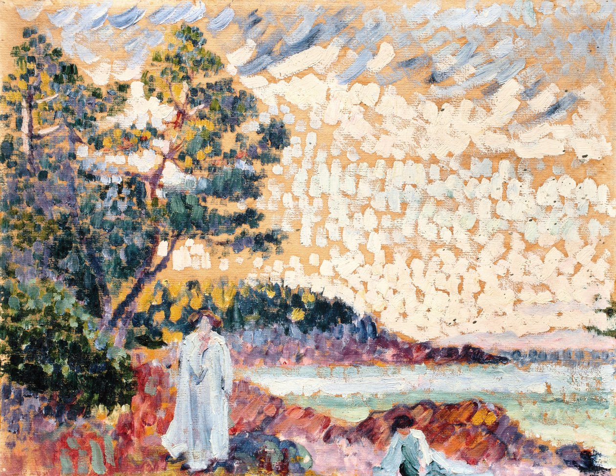 Två kvinnor i ett havslandskap, ca 1900 (olja på papper på duk) av Henri Edmond Cross