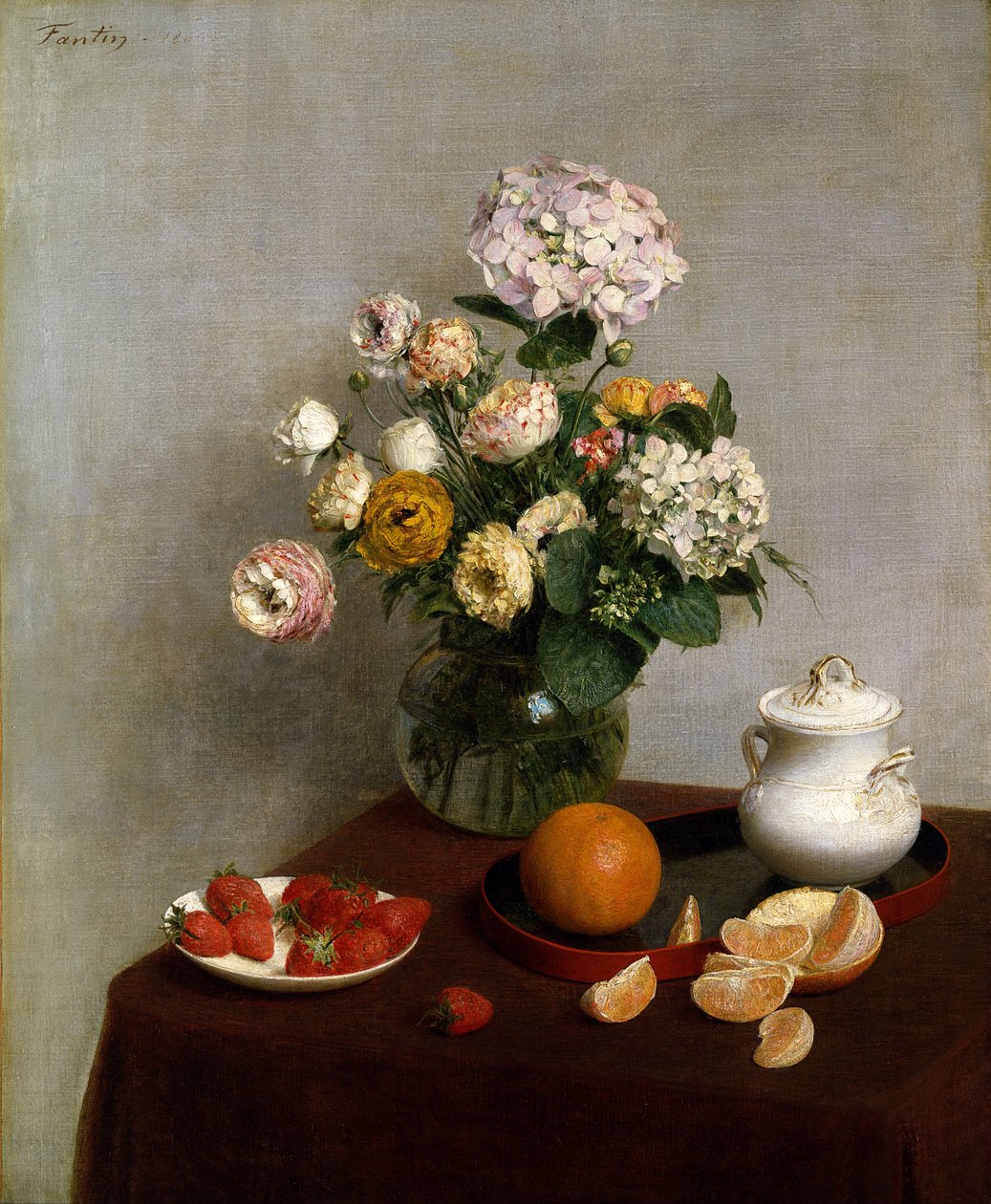 Blommor och frukt av Ignace Henri Jean Fantin Latour