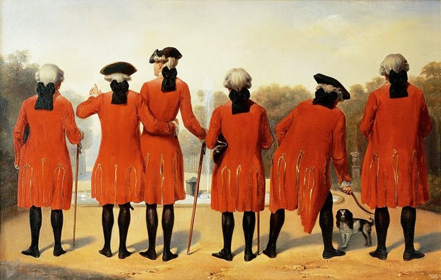 Les gentilhommes du duc dOrleans dans lhabit de Saint-Cloud  av Henri Felix Emmanuel Philippoteaux