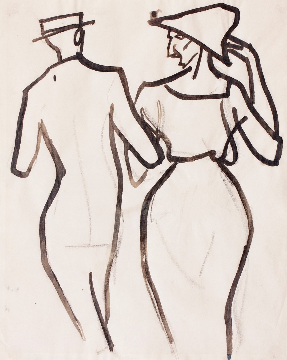 Par som går (krita, pensel och bläck på papper) av Henri Gaudier Brzeska