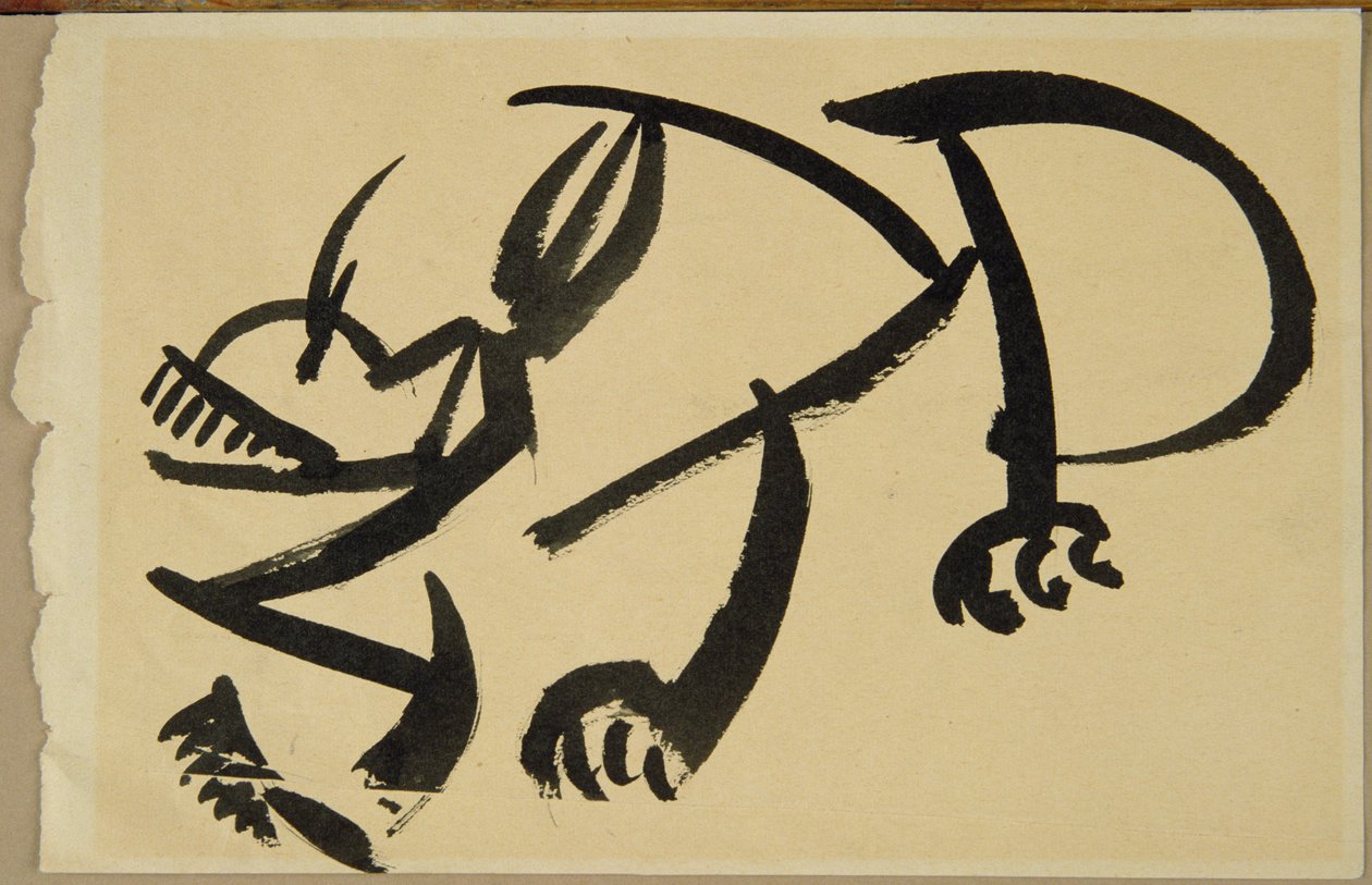 Katt på väg att kasta sig, 1913 (svart tvätt på papper) av Henri Gaudier Brzeska