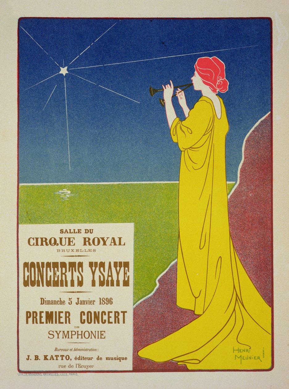 Reproduktion av en affisch med reklam för "Ysaye Concerts", Salle du Cirque Royal, Bryssel, 1895. av Georges Meunier