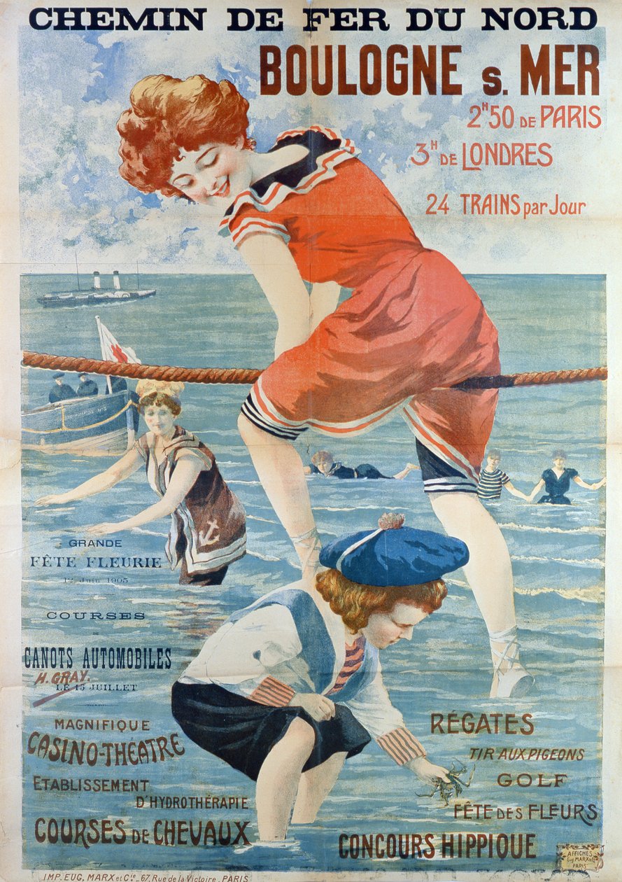 Affisch som annonserar badorten Boulogne sur Mer, 1905 av Henri Gray