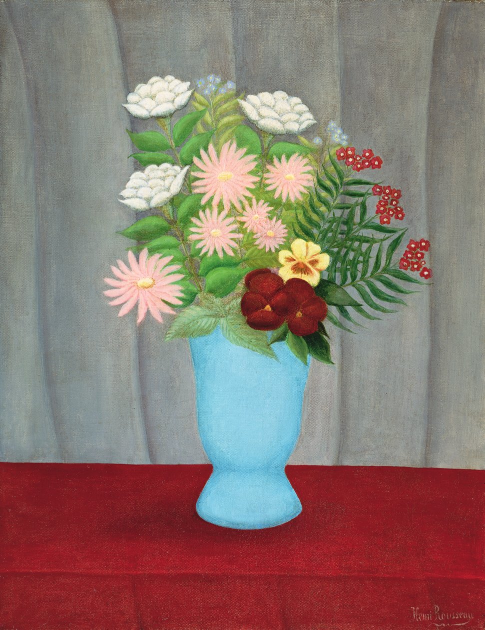 Stilleben av blommor i en blå vas av Henri Rousseau