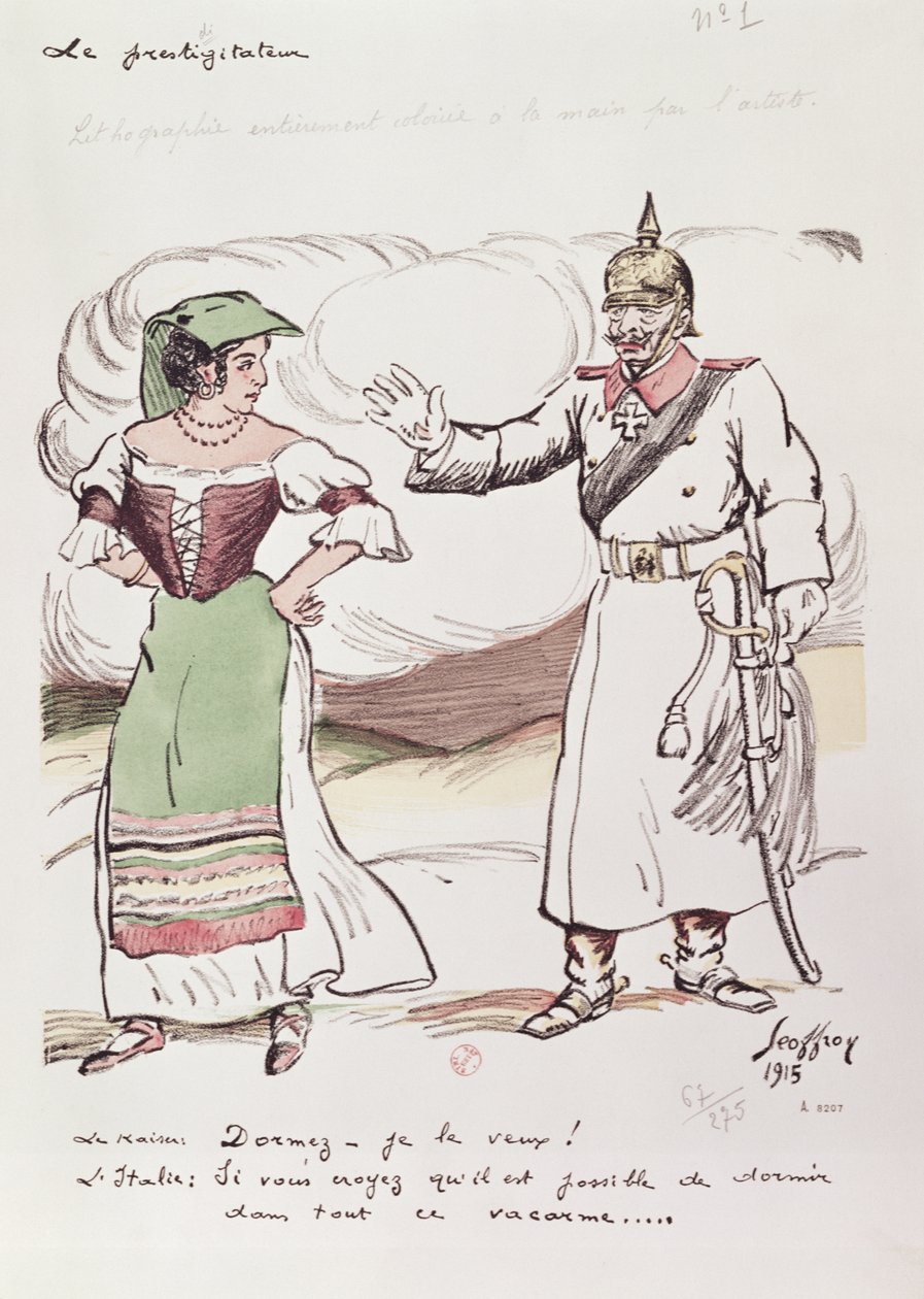 Kaiser Wilhelm II (1859-1941) försöker söva Italien för att förhindra att hon går in i första världskriget, 1915 av Henri Jules Jean Geoffroy