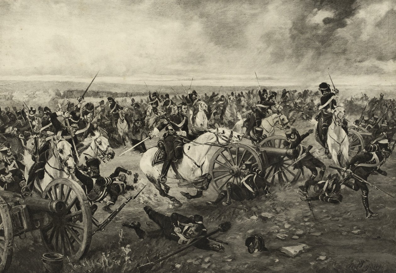 The Scots Greys i Waterloo, 18 juni 1815, c.1902 av Henri-Louis Dupray