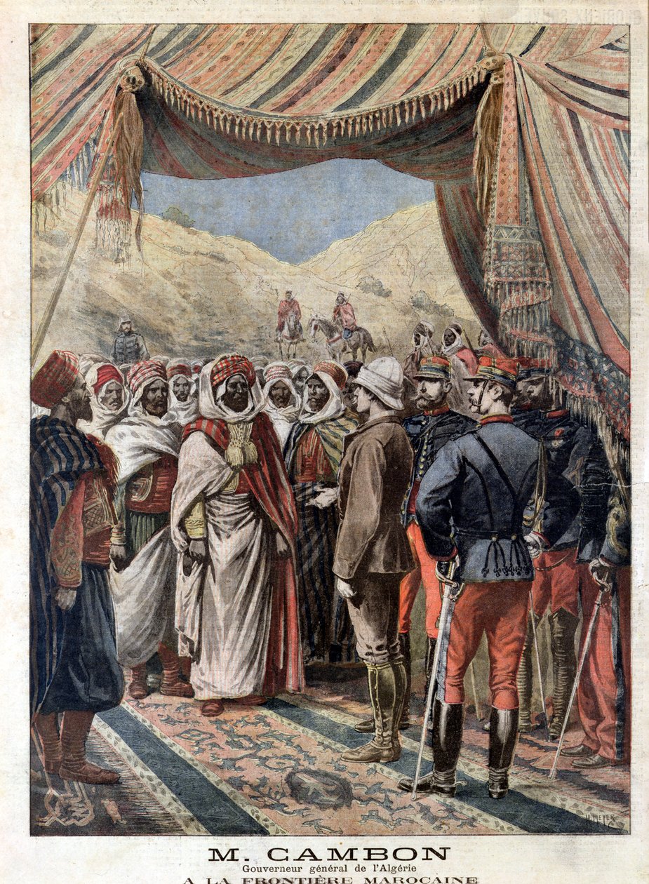 Jules Cambon (1845-1935) Generalguvernör i Algeriet 1871-1897 vid den marockanska gränsen, illustration från "Le Petit Journal" 9 maj 1897 av Henri Meyer