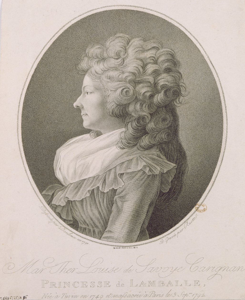 Marie Therese Louise de Savoie-Carignan (1749-92) Prinsessan av Lamballe, 1791 av Henri Pierre Danloux