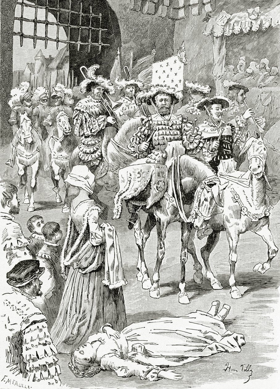 La Fiancée du Timbalier, 1800-talet (bw gravyr) av Henri Pille