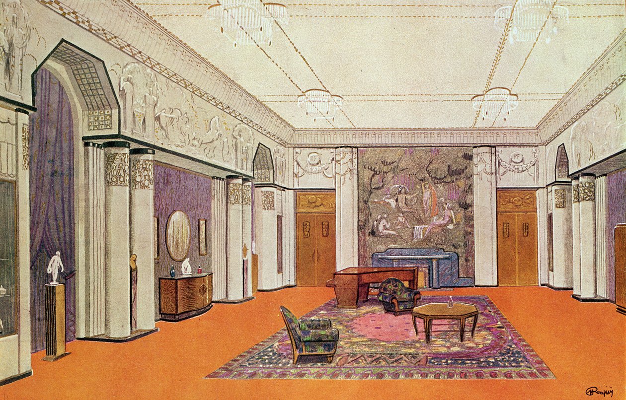 Salong för en ambassadör, projekt för Exposition des Arts Decoratifs 1925, designad av konstnären av Henri Rapin
