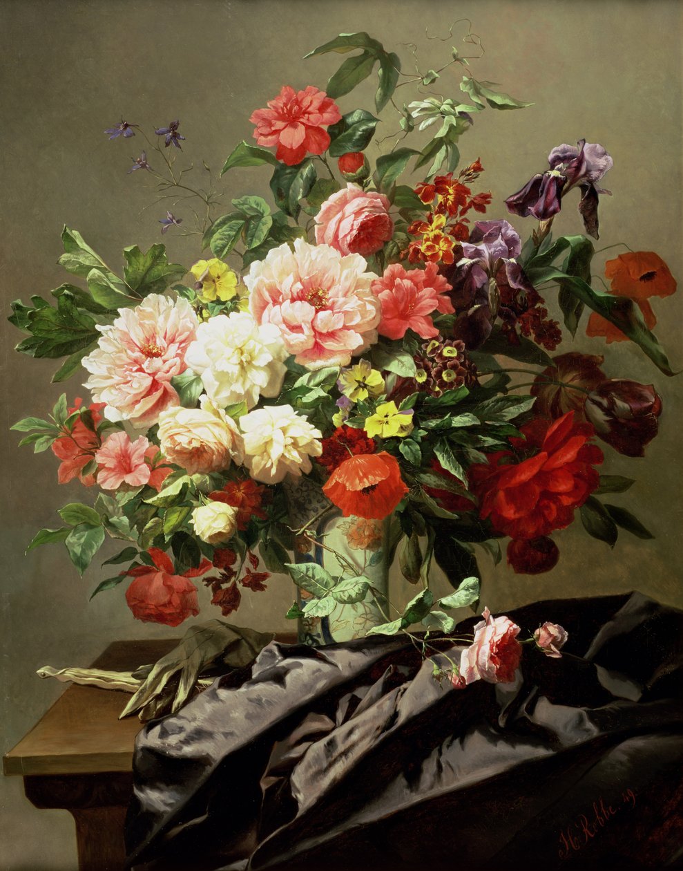 Pioner, vallmo och rosor, 1849 av Henri Robbe