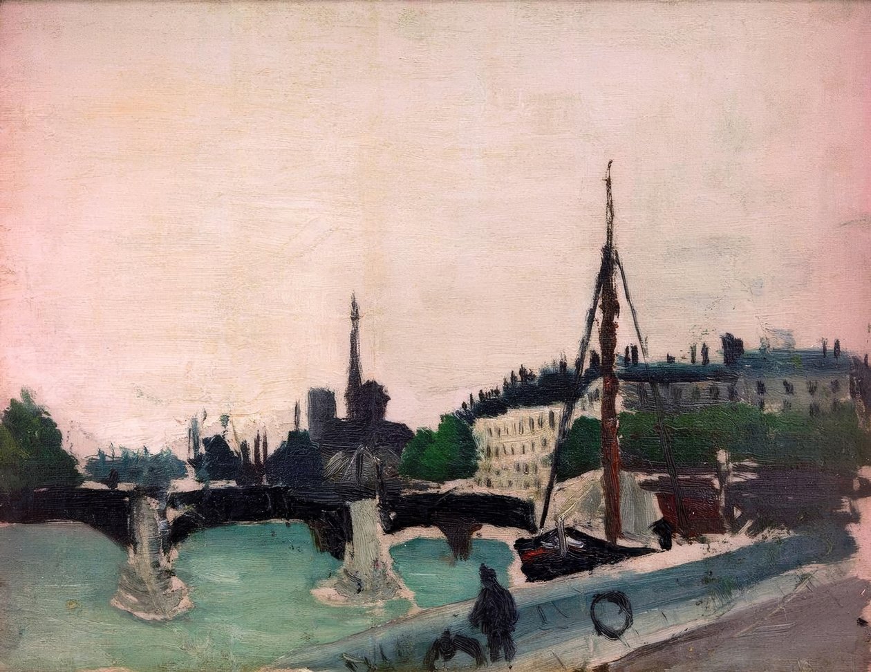 Skiss, Vy över Île Saint-Louis tagen från Quai Henri IV av Henri Rousseau