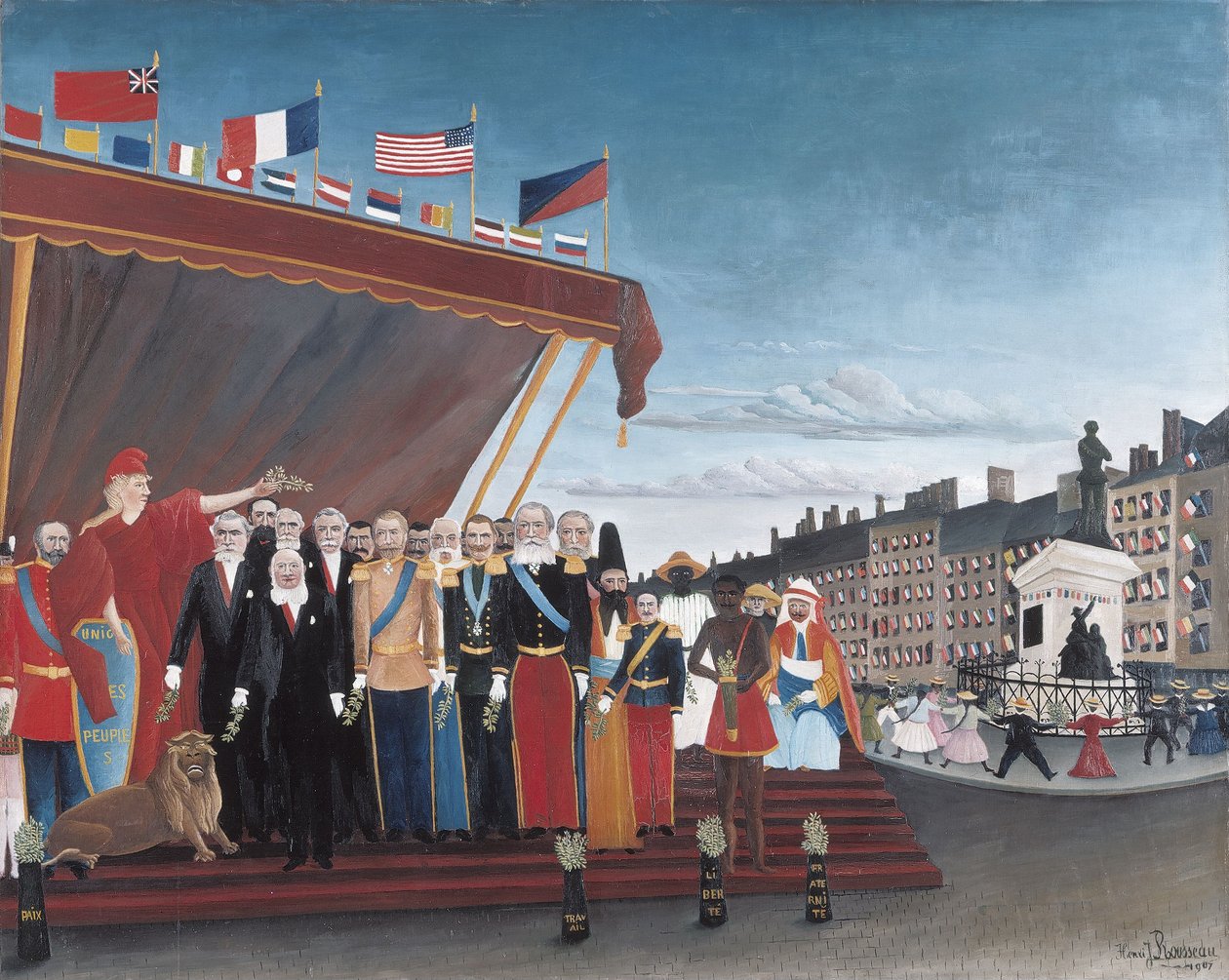 Representanter för främmande makter kommer för att hälsa på republiken som ett tecken på fred. av Henri Rousseau