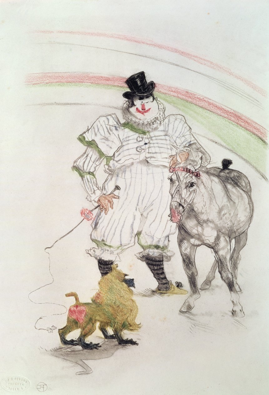 På cirkusen: uppträdande häst och apa, 1899 (krita, kritor och grafit) av Henri de Toulouse Lautrec