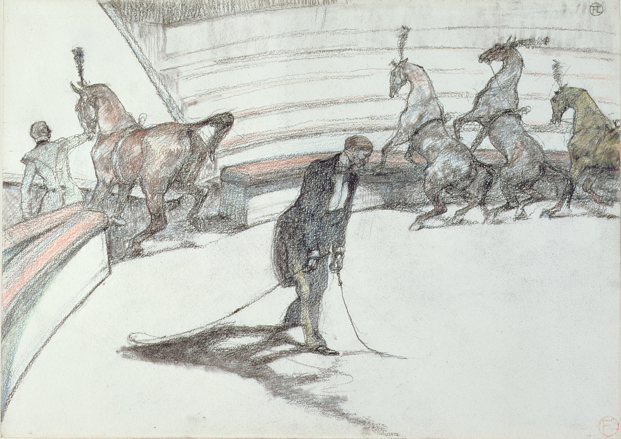 Au Cirque: Chevaux en Liberte, 1899 (svart och färgkrita på papper) av Henri de Toulouse Lautrec