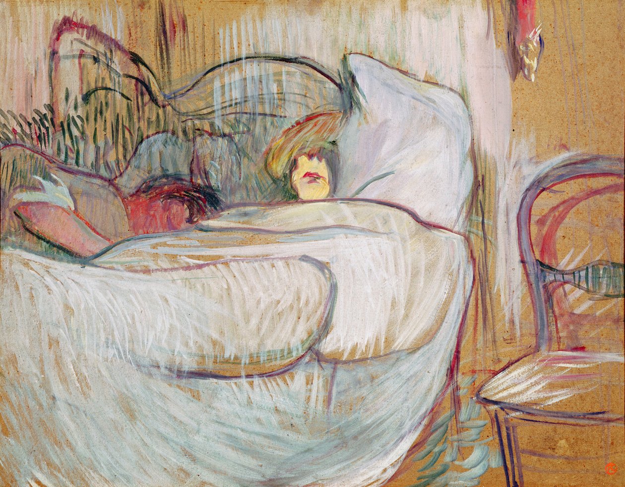 Katika Bed, 1894 (mafuta kwenye kadi)swed av Henri de Toulouse-Lautrec