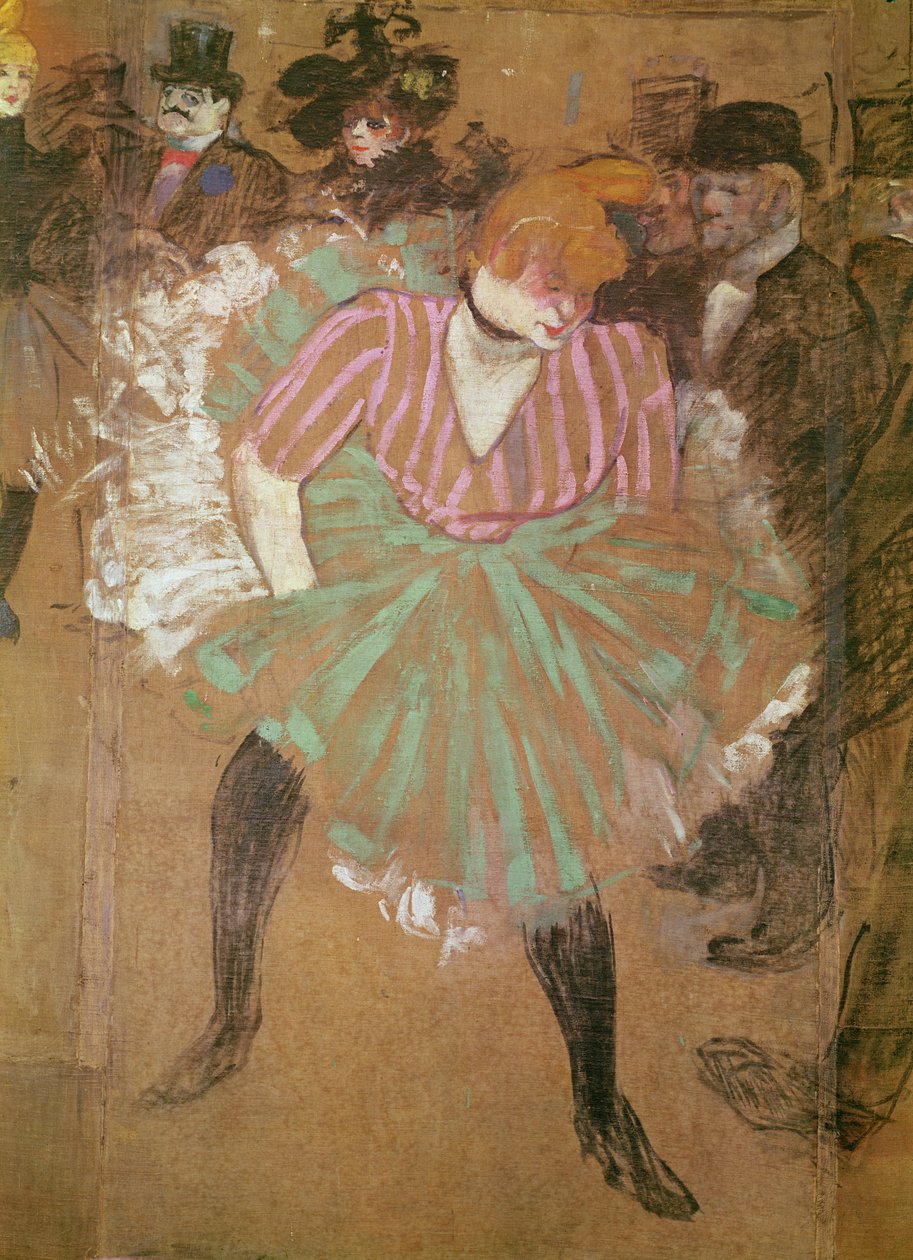 Skyltar mot Goulue-hyddan, på Tréne-mässan i Paris. Dansen i Moulin-Rouge: la Goulue (Louise Weber), 1895 av Henri de Toulouse Lautrec