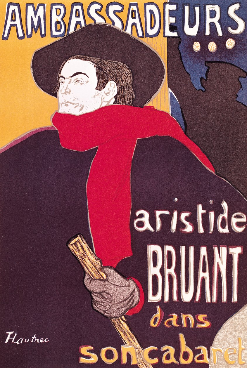 Affisch med reklam för Aristide Bruant (1851-1925) i hans kabaré på Ambassadeurs, 1892 av Henri de Toulouse Lautrec
