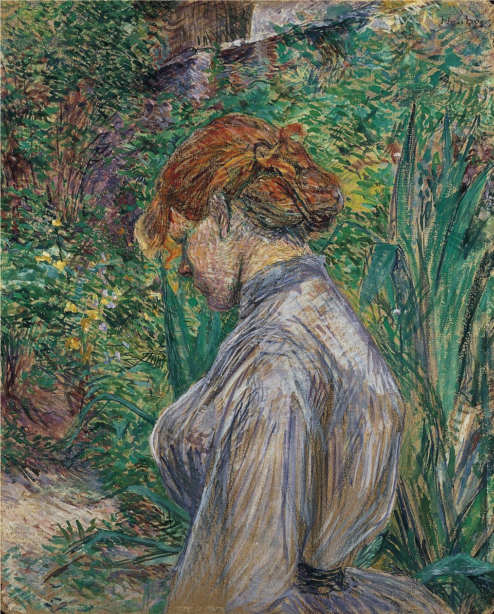 Rouge dirigé la femme dans le jardin de Monsieur Foret av Henri de Toulouse Lautrec