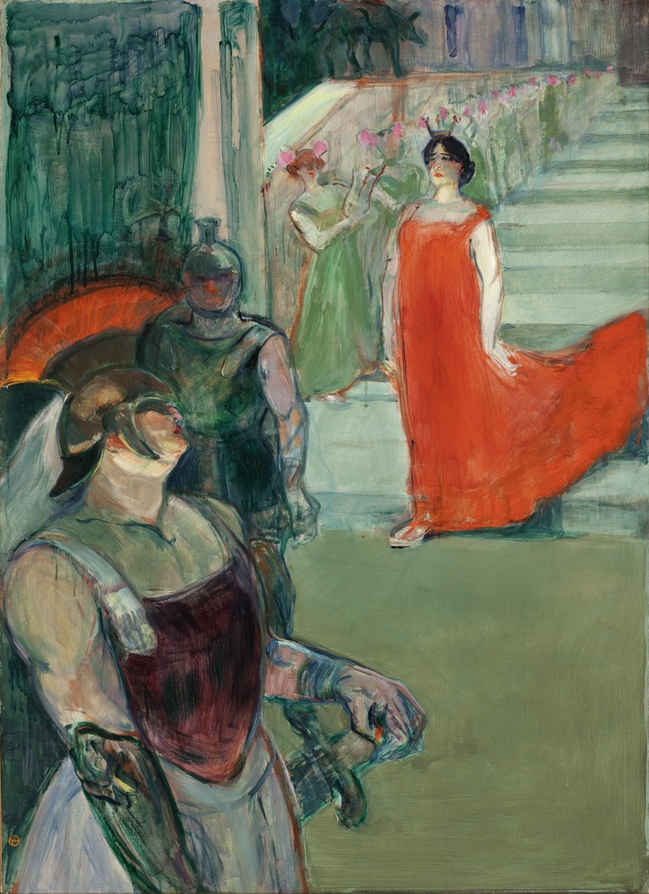 Operan "Messalina" i Bordeaux (Messalina går ner för trappan med statister), 1900-1901 av Henri de Toulouse Lautrec