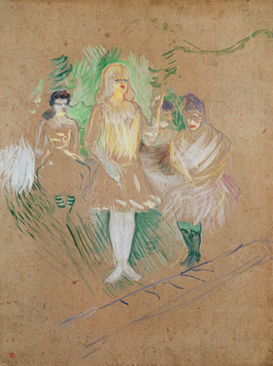 Tre figurer vid Folies-Berg ères, 1894 (olja på kort) av Henri de Toulouse Lautrec