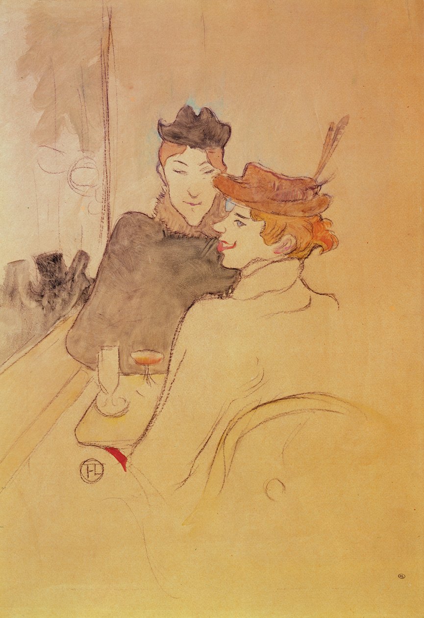 Två kvinnor som sitter på ett kafé (penna och wc på kort) av Henri de Toulouse Lautrec
