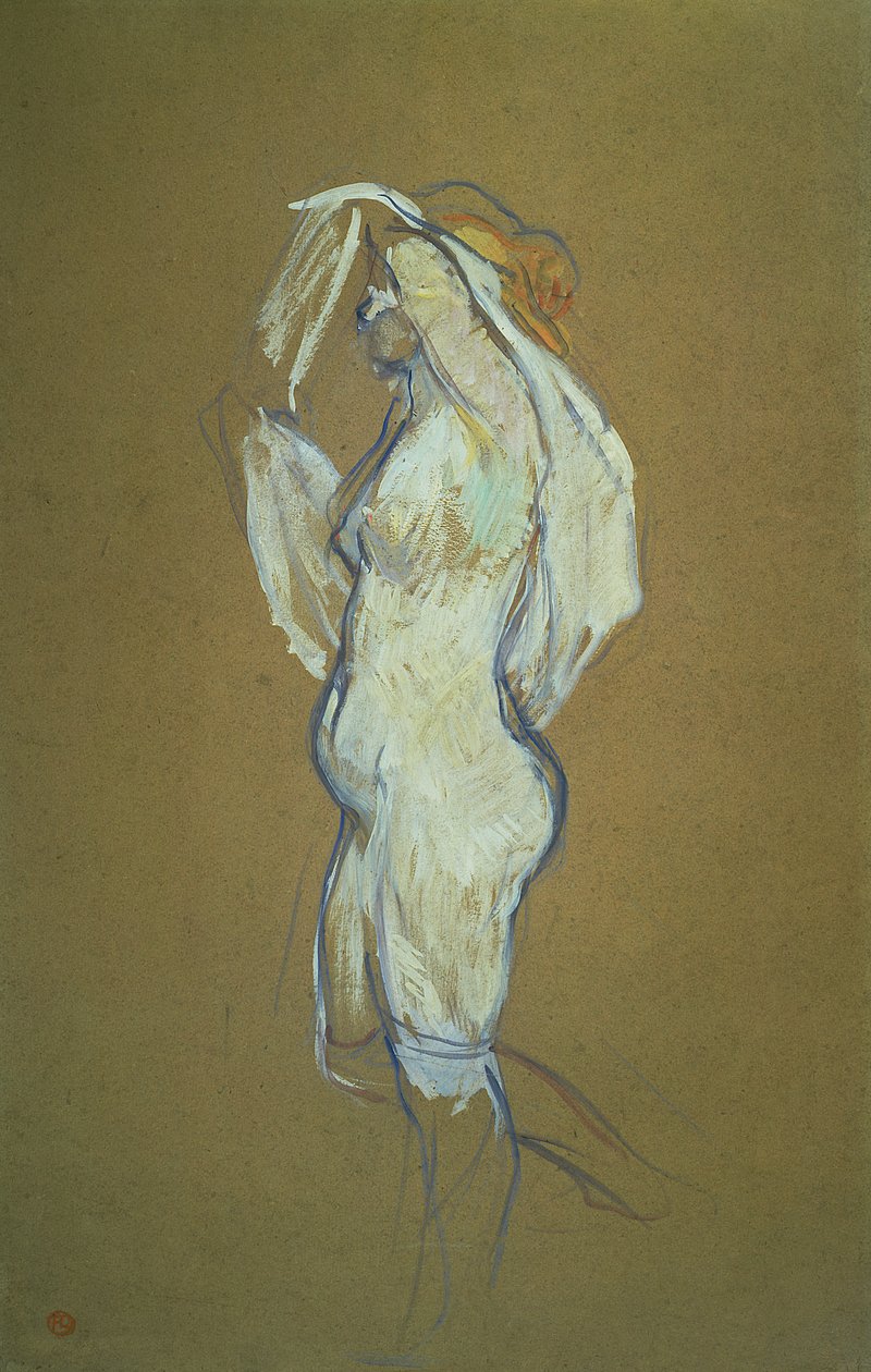 Woman Lifting her Shirt, 1896 (olja på kartong) av Henri de Toulouse Lautrec