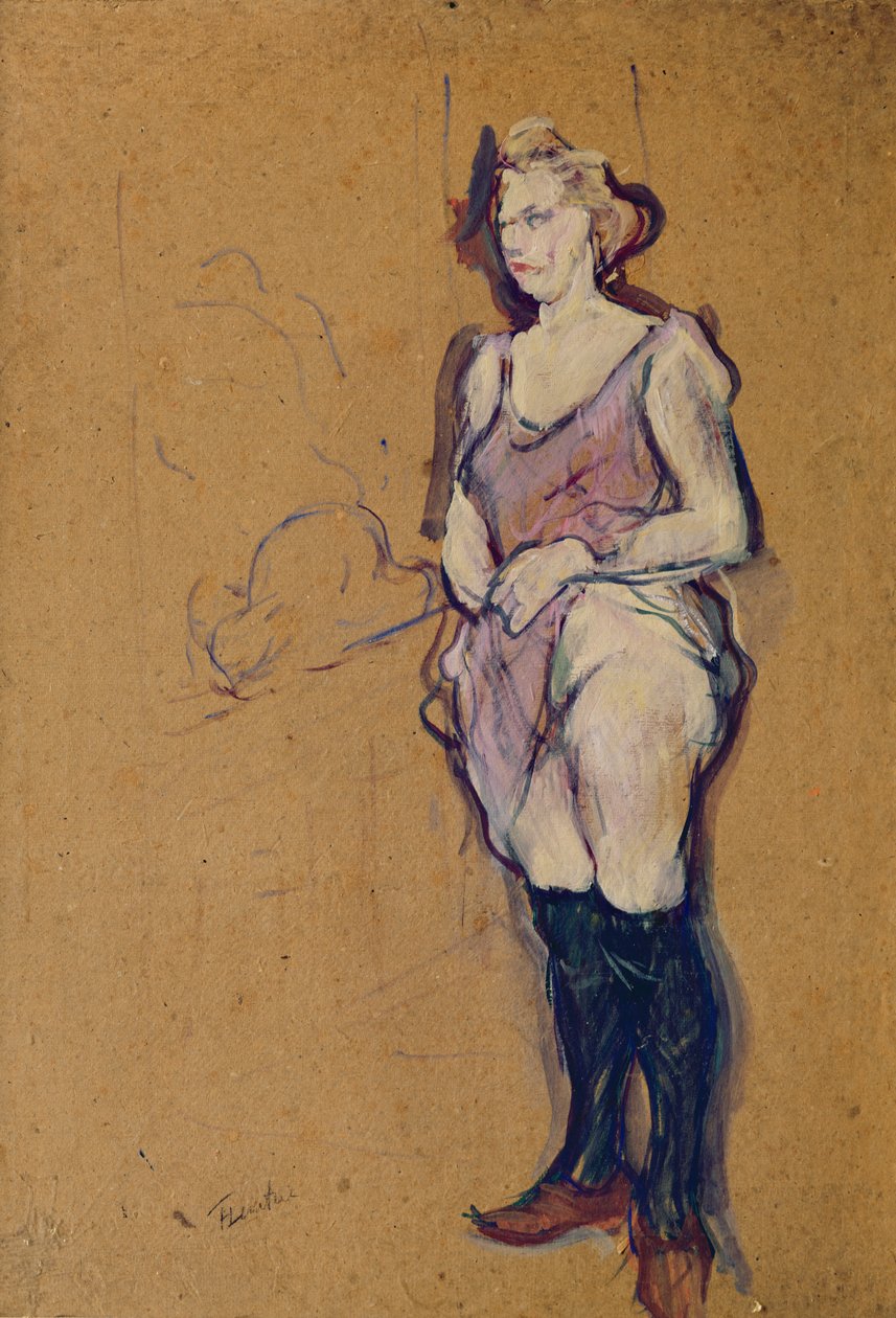 Kvinna som håller sin klänning eller kvinna i en bordell, 1894 (olja på kartong) av Henri de Toulouse Lautrec
