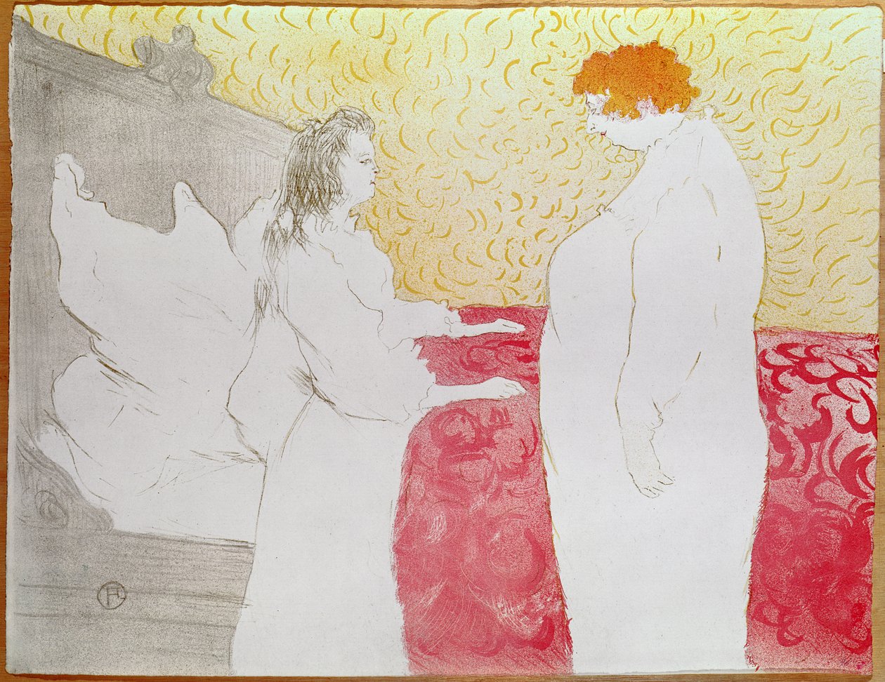Woman in Bed, Profile - Waking Up, 1896 (litografi med färgkrita, pensel och stänk, tryckt i fyra färger) (se även 162032) av Henri de Toulouse Lautrec