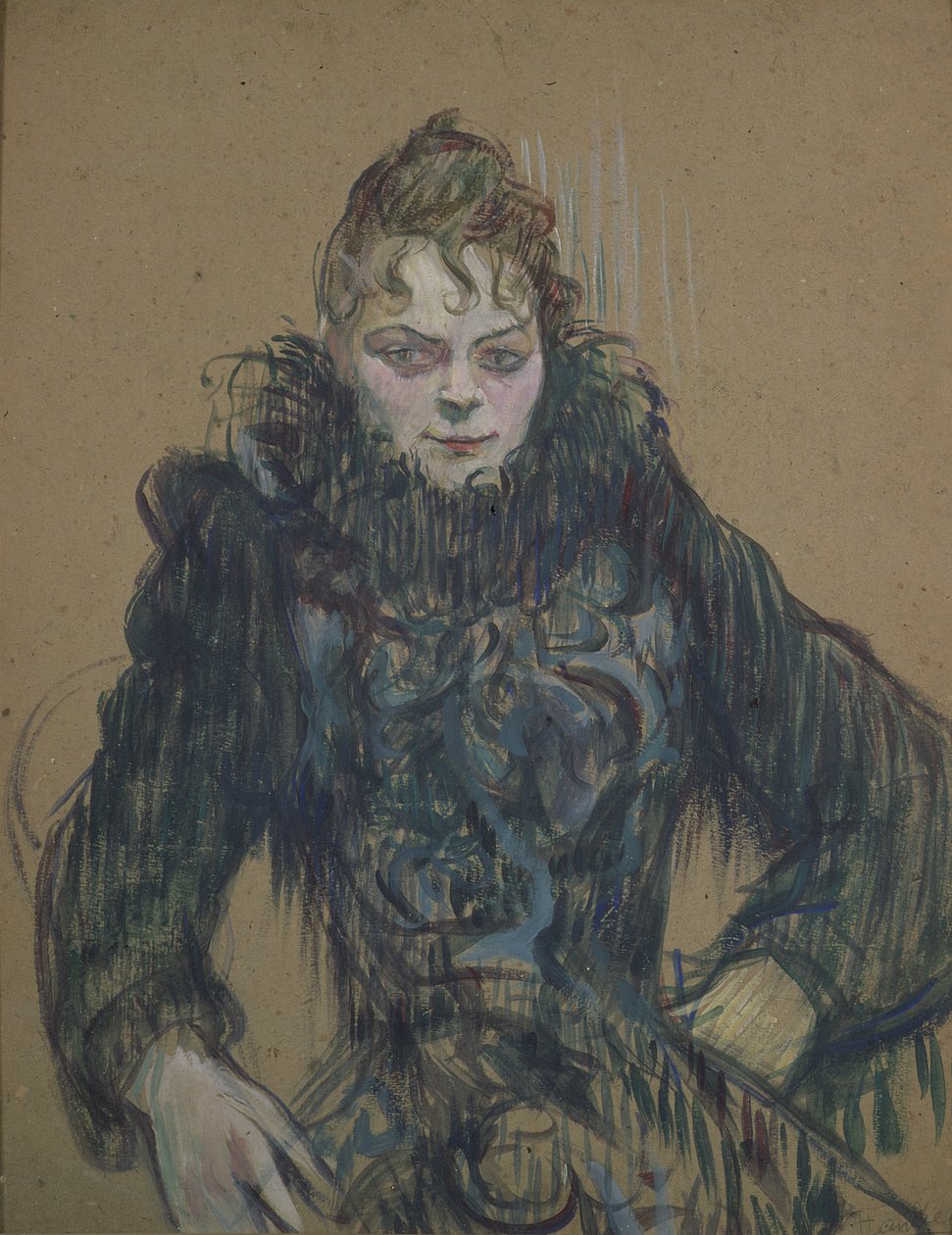 Kvinna med en svart boa, 1892 (olja på kartong) av Henri de Toulouse Lautrec