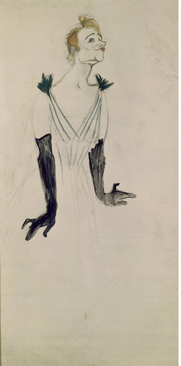 Yvette Guilbert (1865-1944), 1894 (kol och olja) av Henri de Toulouse Lautrec