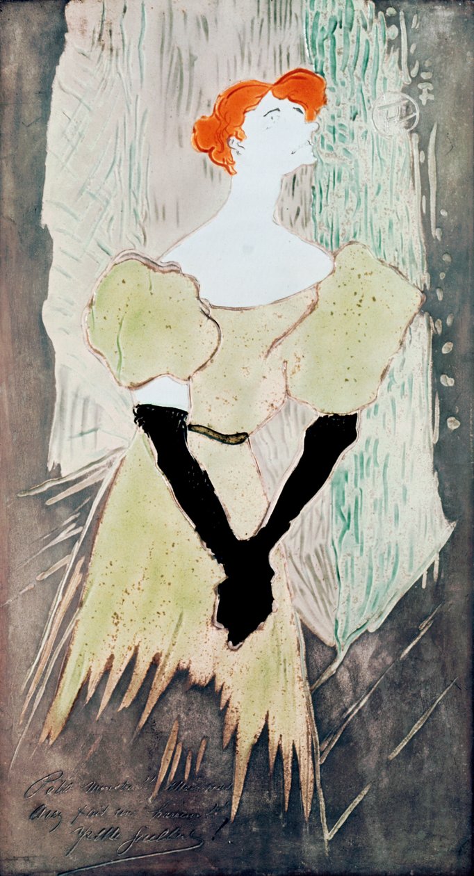 Yvette Guilbert (uppdrag för att göra en bordsskiva), 1895 (keramik) av Henri de Toulouse Lautrec