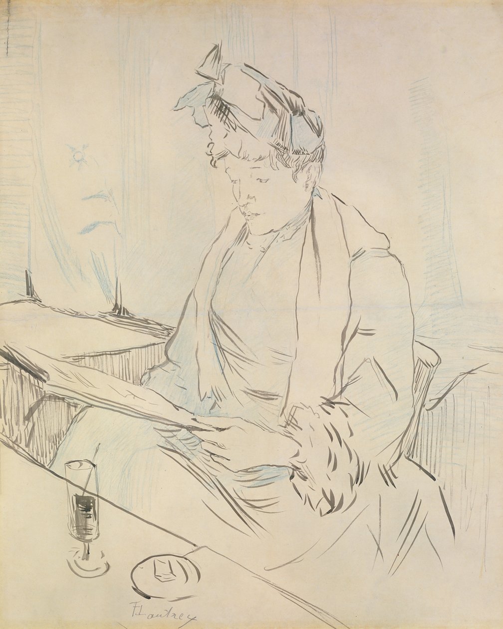 På kaféet (penna och bläck på papper) av Henri de Toulouse Lautrec
