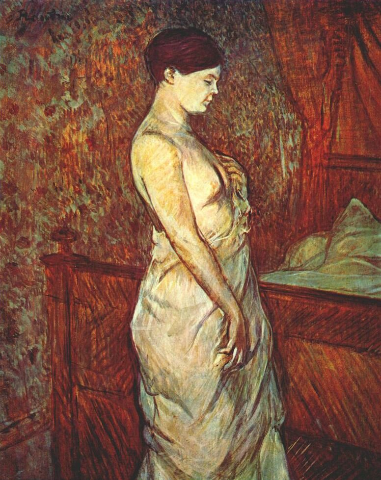 Le coucher mme poupoule in chemise by her bed av Henri de Toulouse Lautrec
