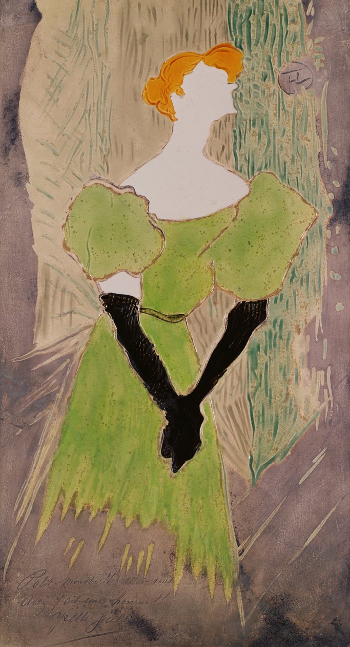 Porträtt av Yvette Guilbert (målad keramisk plakett) av Henri de Toulouse Lautrec