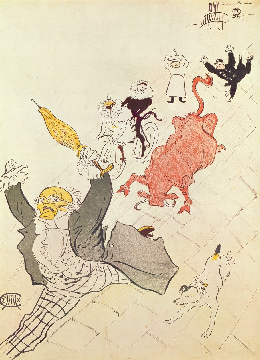 The Enraged Cow (affisch tillägnad konstnärens vän Simonet), 1896 (färglitografi) av Henri de Toulouse Lautrec