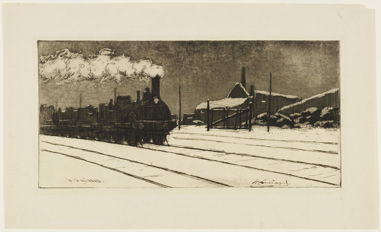 Lokomotiv, snöeffekt, ca 1888 (etsning och akvatint) av Henri Charles Guérard