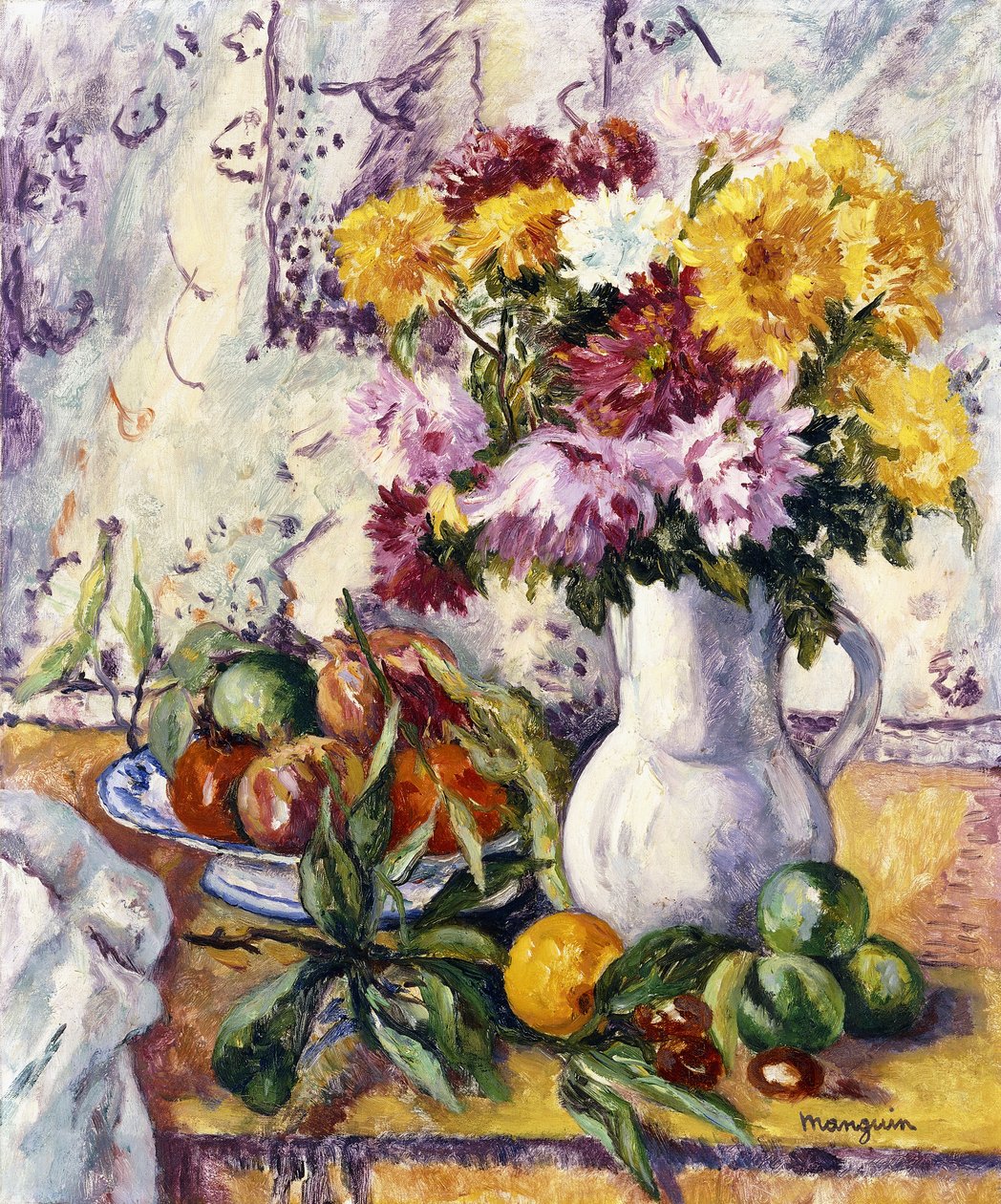 Krysantemum och frukt av Henri Charles Manguin