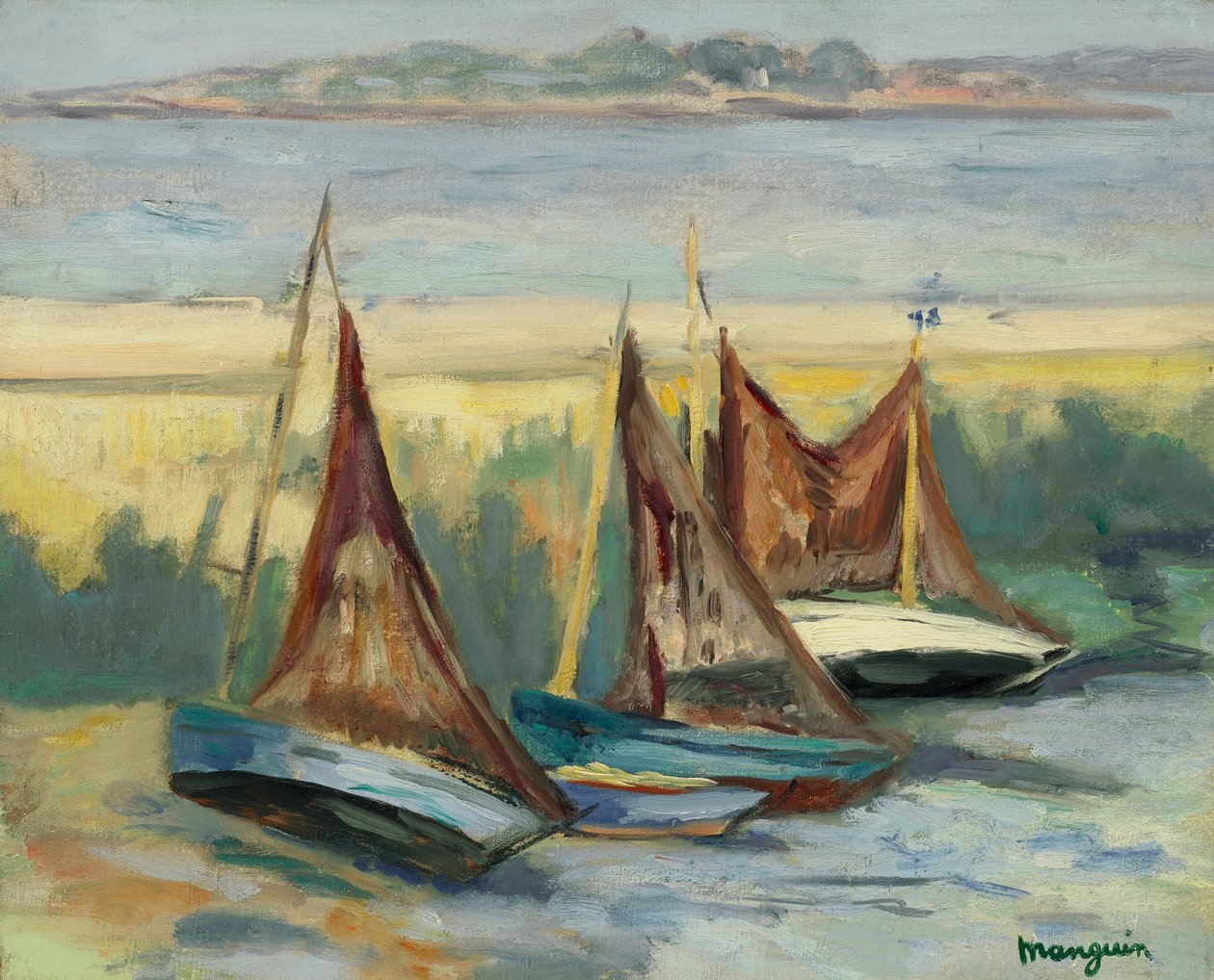 Segelbåtar vid lågt tidvatten av Henri Charles Manguin