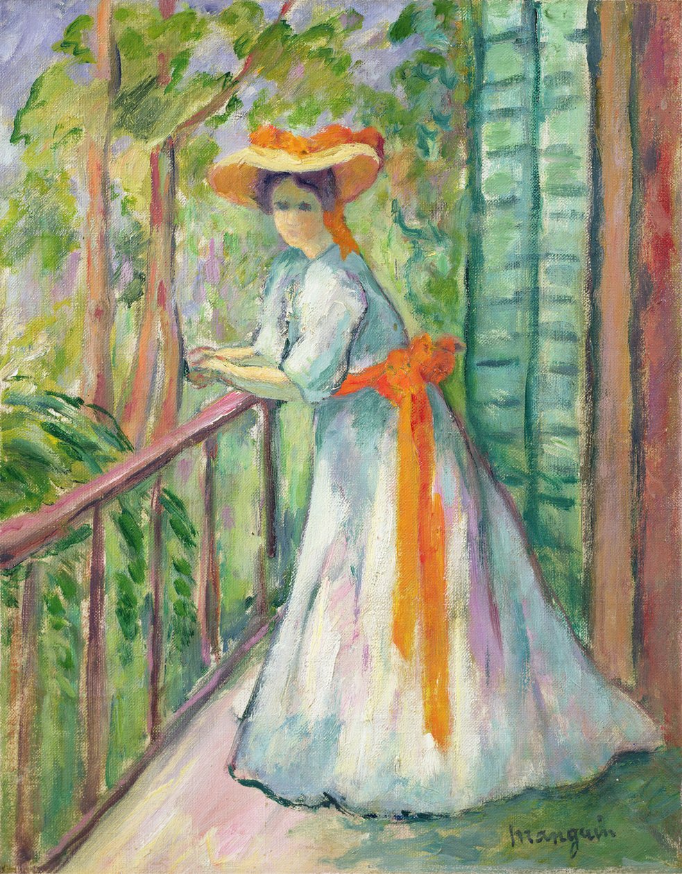 Kvinna på en balkong, eller Jeanne med ett orange band av Henri Charles Manguin
