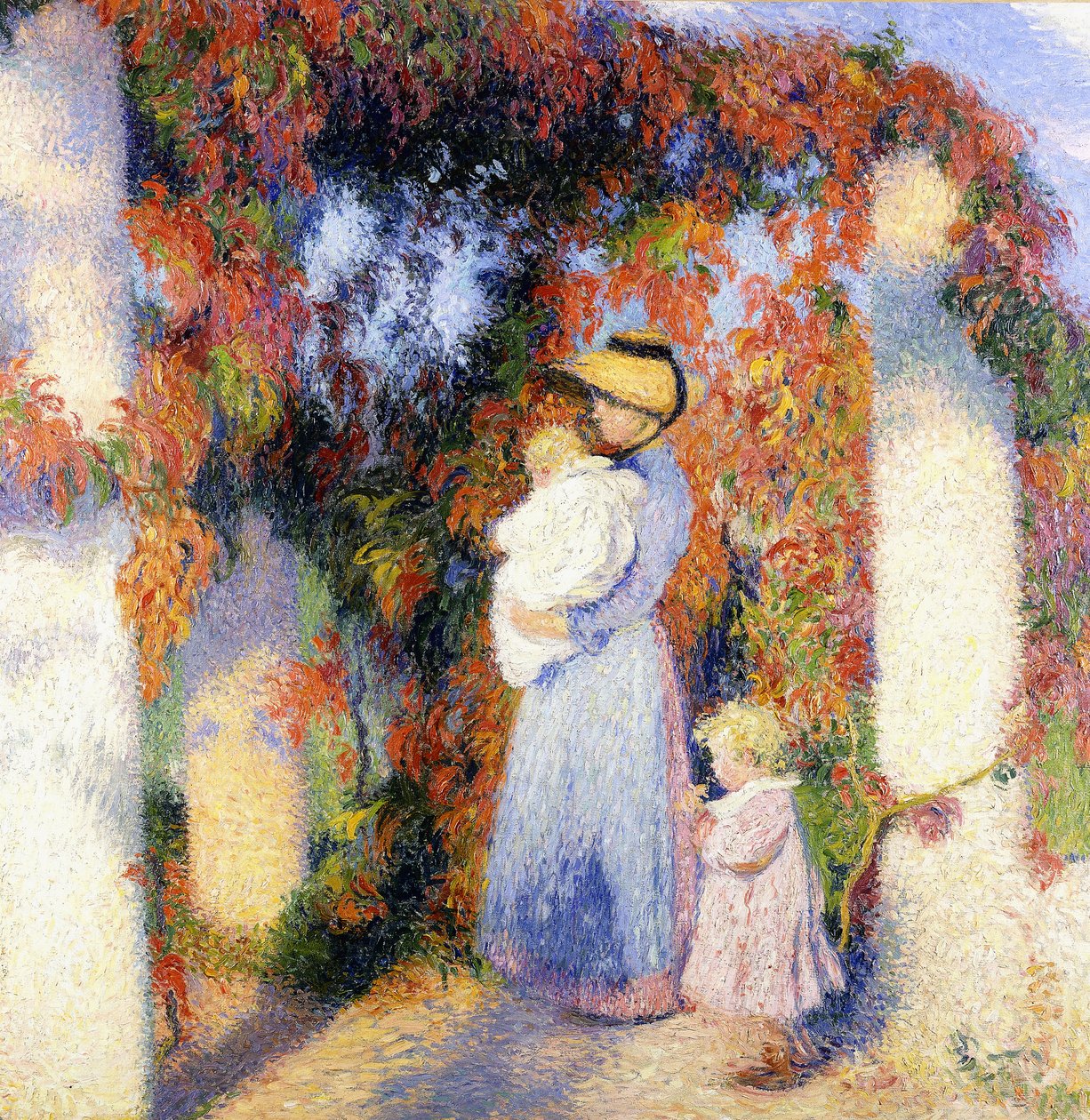 Kvinna med två barn under huvudpergolan i Marquayrol, ca 1900 (olja på duk) av Henri Charles Manguin