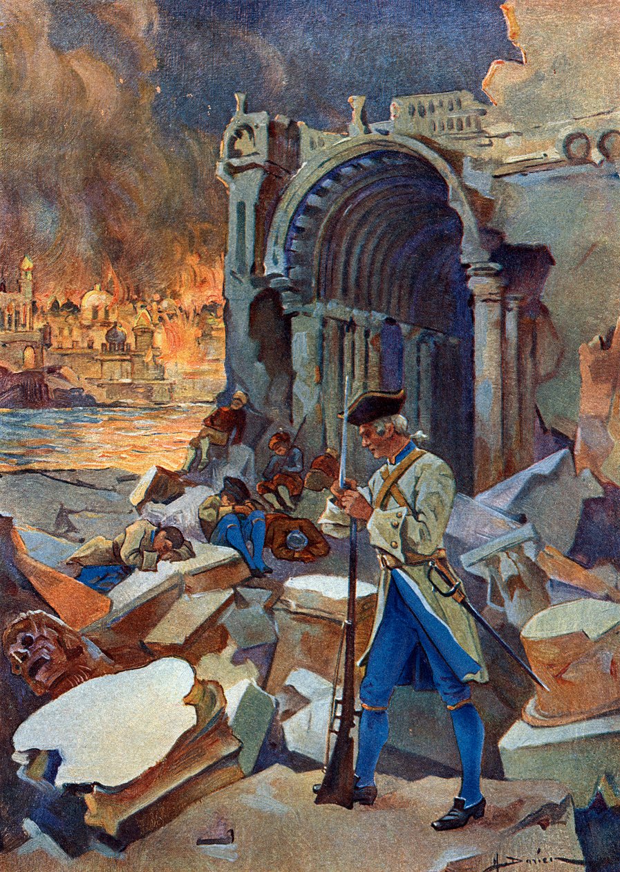 Indian Campaign (1778-1783): syn på slaget vid Trinquemalay i augusti 1782 vid Ceylon, mot den franska armén av Suffren mot britterna av amiral Hugues” (Amerikanska revolutionskriget: Ostindien: slaget vid Trincomalee mellan en brittisk flotta av Henri Gaston Darien