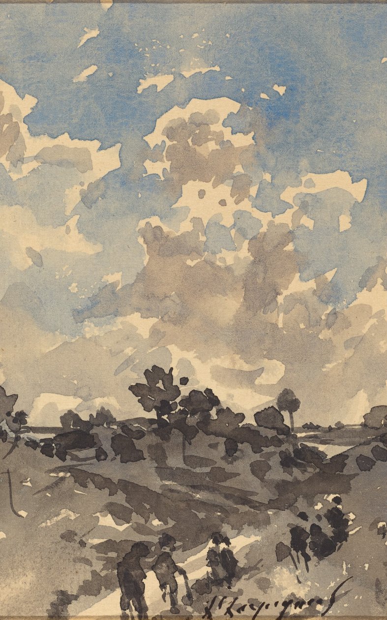 Ett landskap med figurer som går längs en stig av Henri-Joseph Harpignies