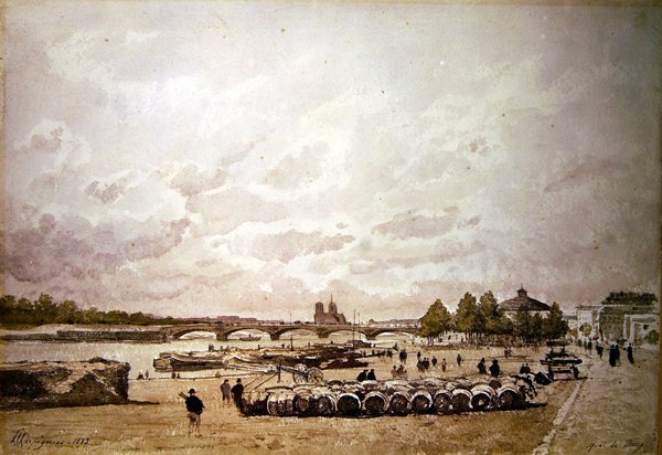 Quai Bercy, Paris (akvarell) av Henri Joseph Harpignies